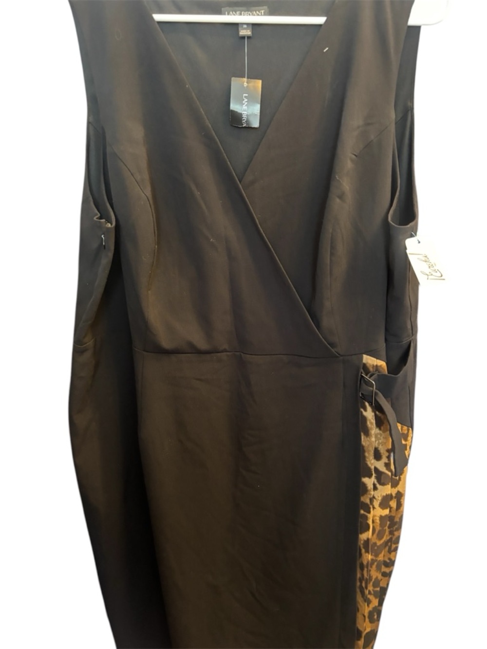 Lane Bryant Black One-Shoulder Wrap Dress with Leopard Panel